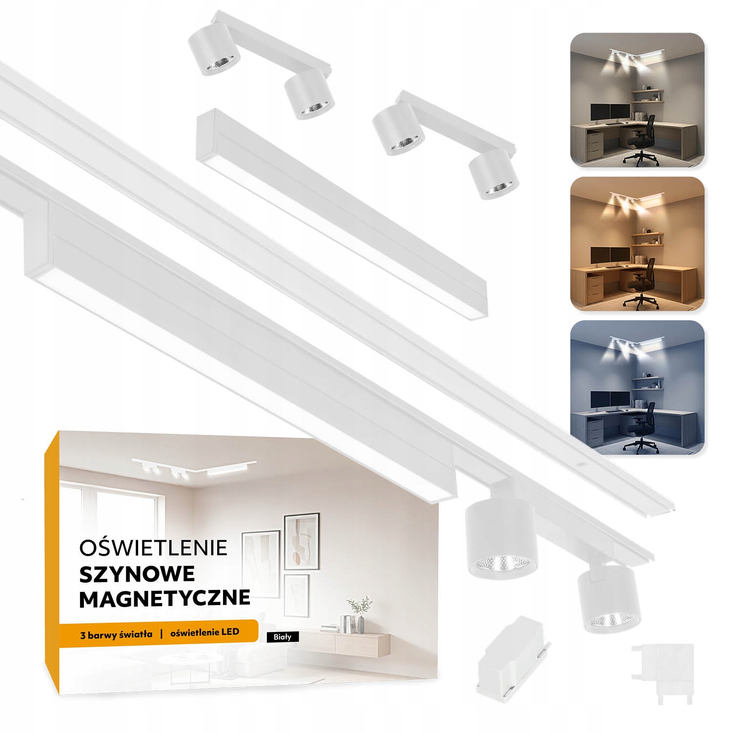 Magnetické koľajnicové osvetlenie 2xSZYNA 1 m +20 W a 2x2x7 W biele 5 rokov záruka