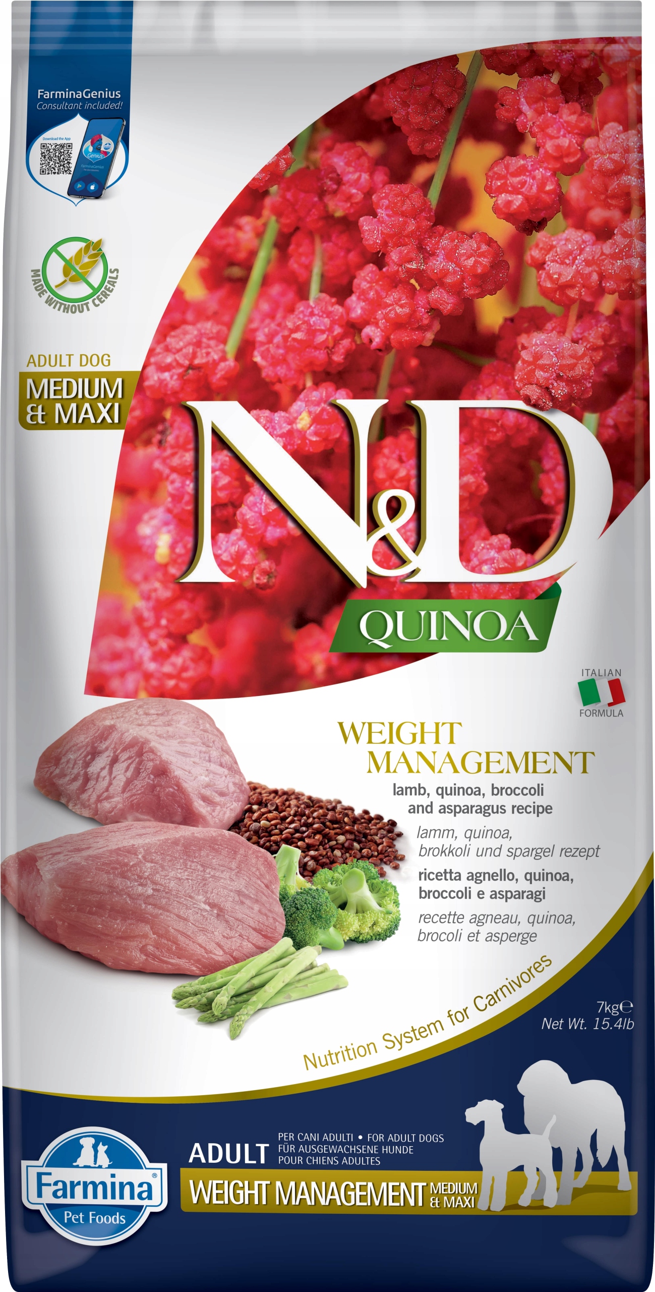 Levně Suché krmivo pro psa Farmina N&d Quinoa Weight Management, jehněčí 7 kg