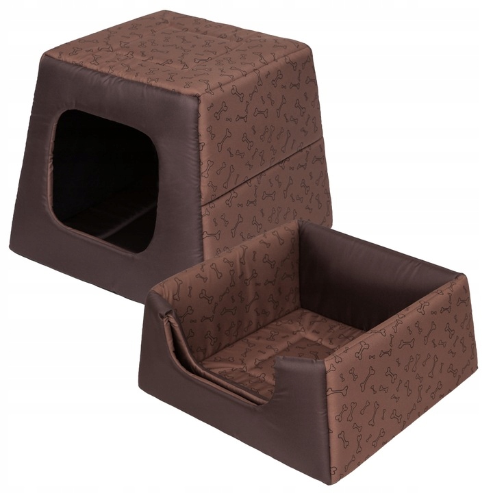 Levně Pelíšek a bouda 2v1, kryté pelíšek s matrací pro psa 37x37 cm
