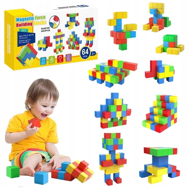 KLOCKI MAGNETYCZNE MONTESSORI 69 EL KOSTKI PIXELE MAGICUBE UKŁADANKA MAGNES