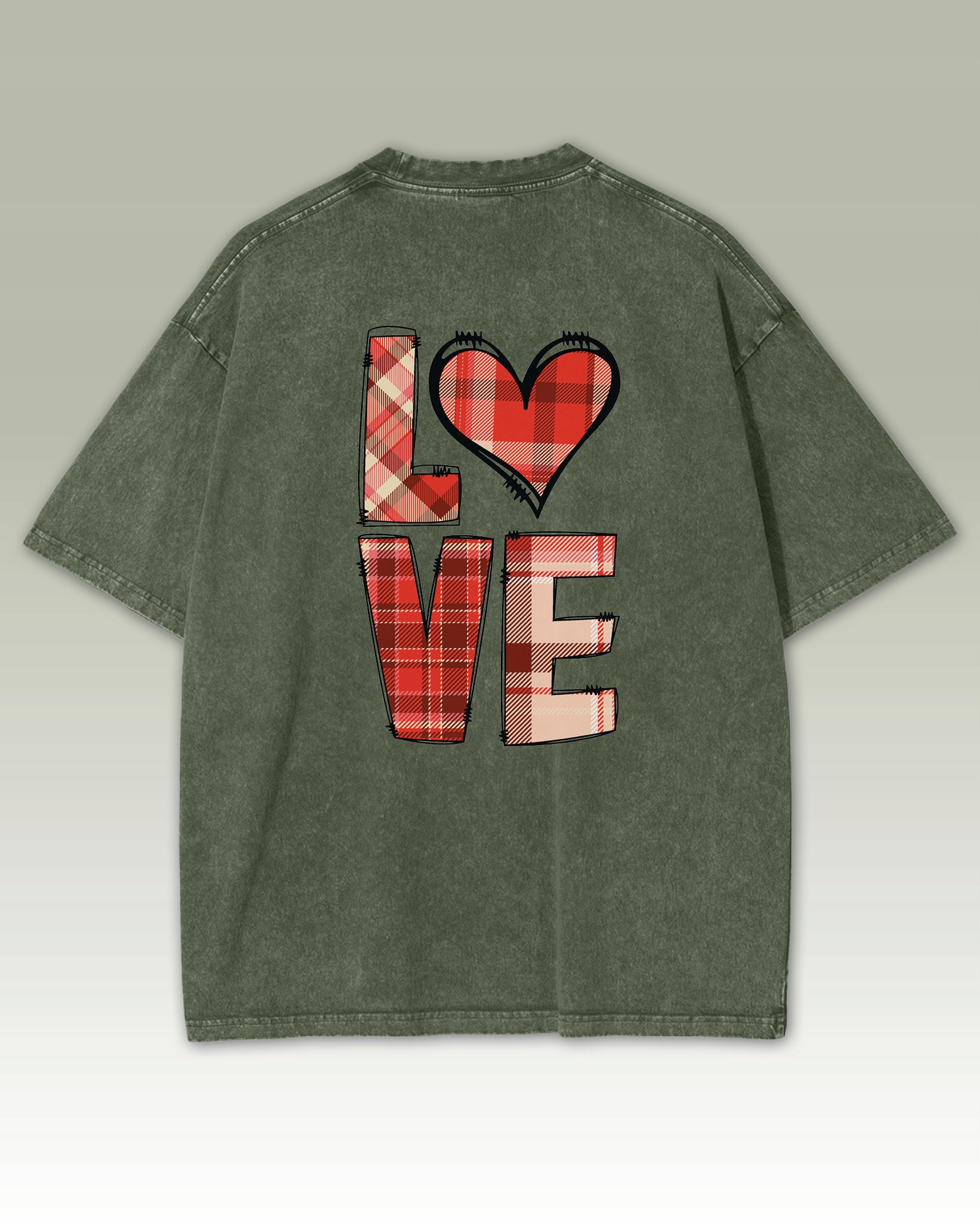 Tričko s oversize oboustranným potiskem Láska Srdce khaki XXL