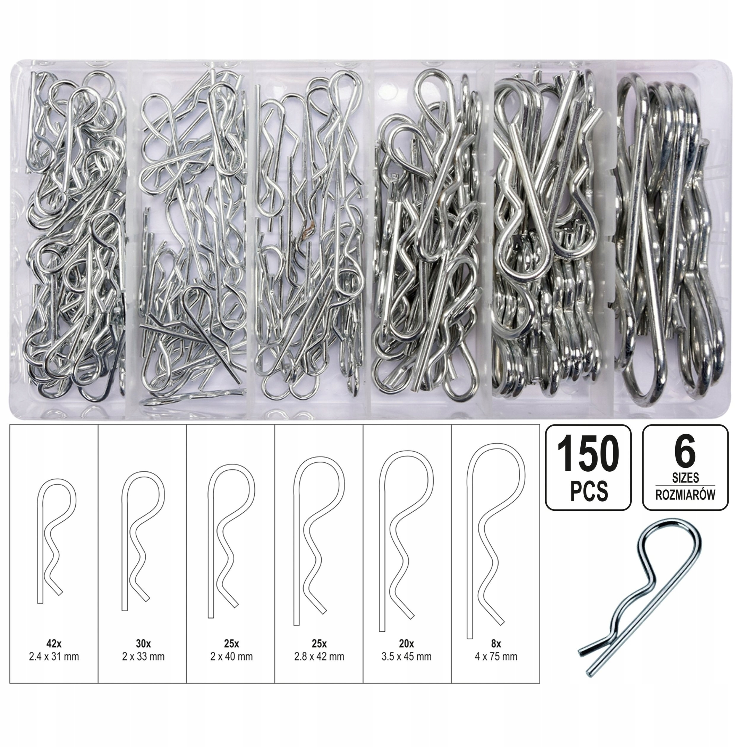 Zestaw Zawleczek Sprężynowych 2.4-4mm 150 Sztuk
