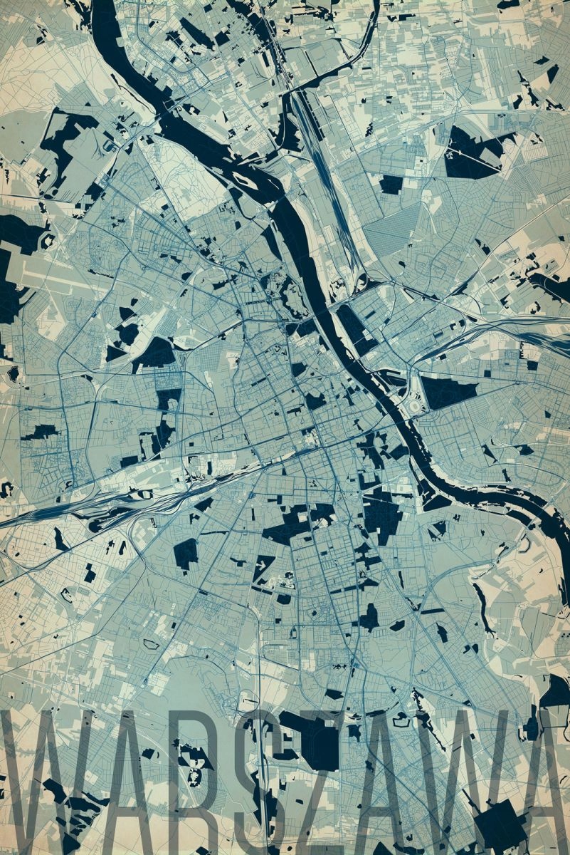 

Warszawa niebieska mapa miasta plakat 61x91,5 cm