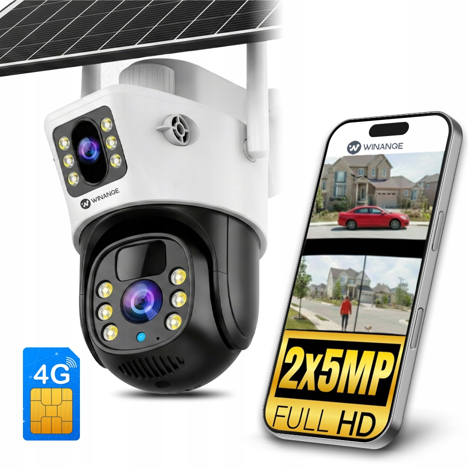 Dvojitá Solární Kamera 4G 2X5MP Bezdrátová Otočná s Sim kartou zdarma