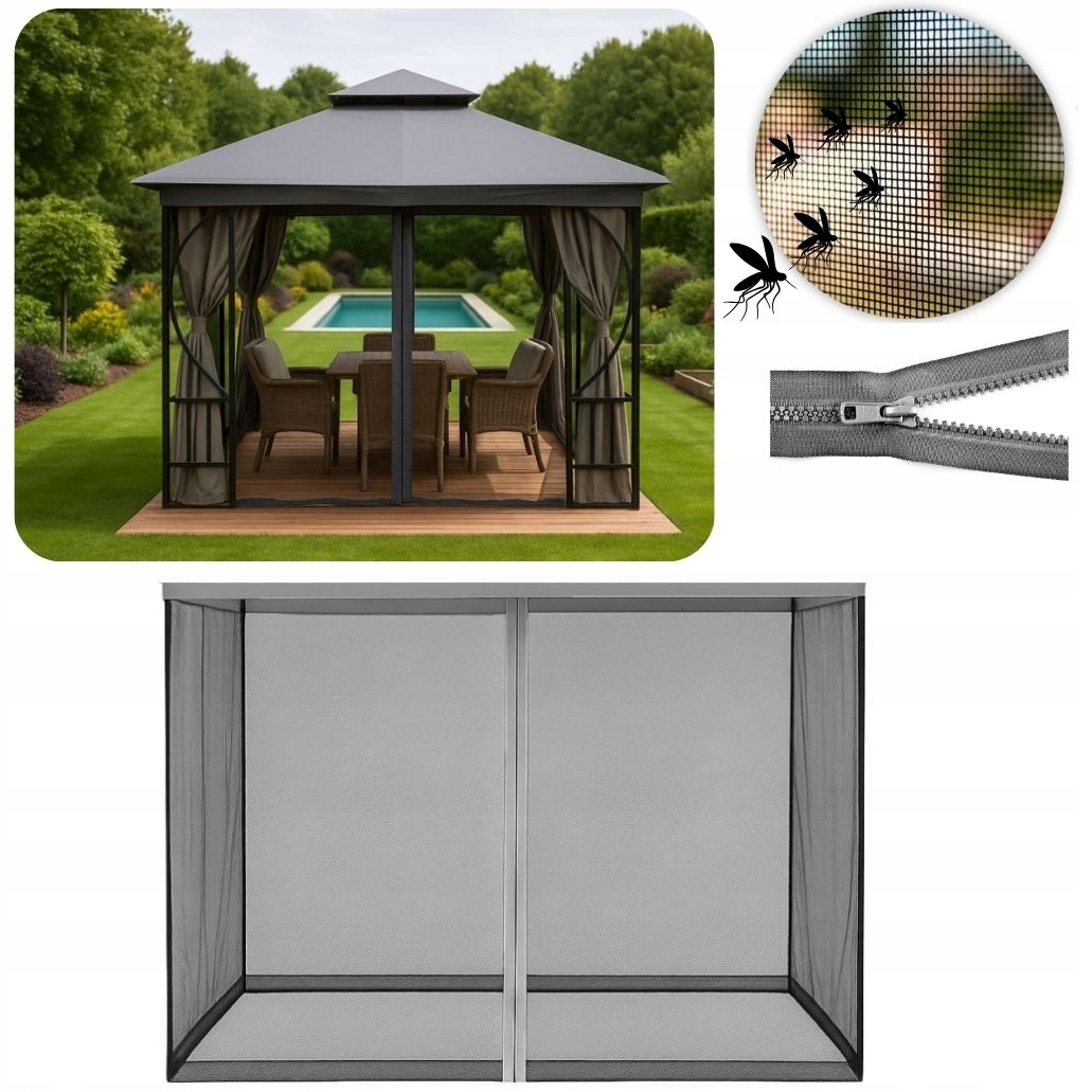 Moskitiera Do Pawilonu Ogrodowego 3x3 Siatka Zamek Ochrona Przed Komarami