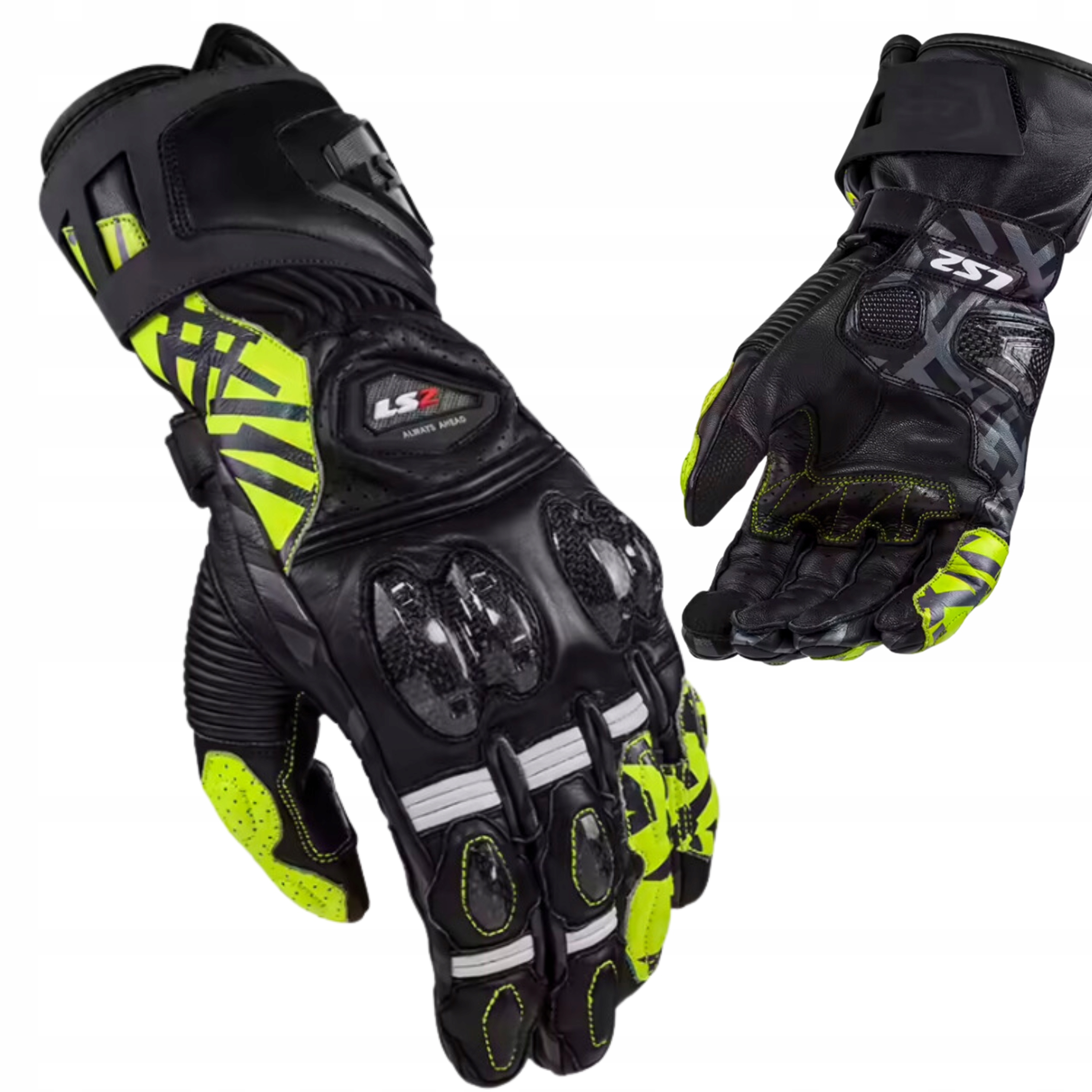 RĘKAWICE MOTOCYKLOWE LS2 FENG RACING FLUO Sportowe Skórzane