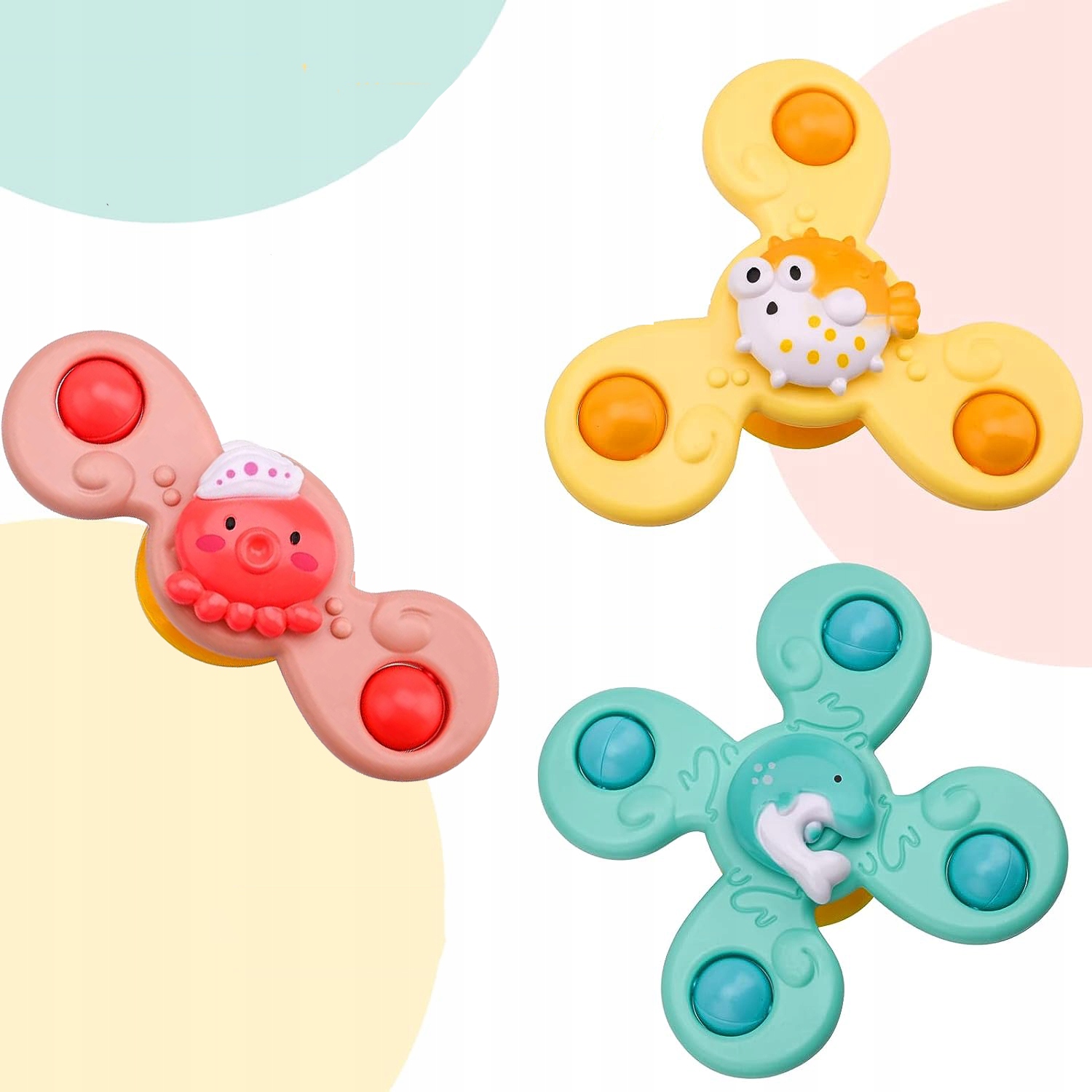 FIDGET SPINNER Z PRZYSSAWKĄ SENSORYCZNĄ ZABAWKA GRZECHOTKA 3 SZTUKI PREZENT Certyfikaty, opinie, atesty CE EN 71