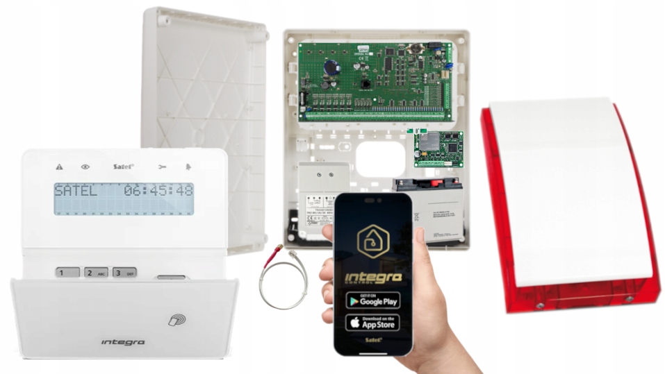 System Alarmowy Satel Integra 64 Gsm Lte Zestaw Aplikacja Panel LCD Syrena