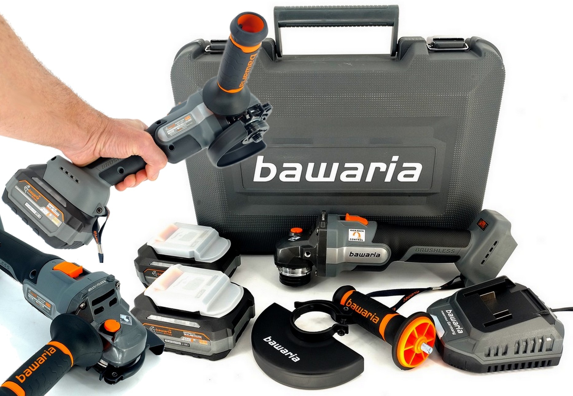 Bawaria BA-1620 Akumulatorowa Szlifierka Kątowa 125mm Zestaw 2x 6.0Ah