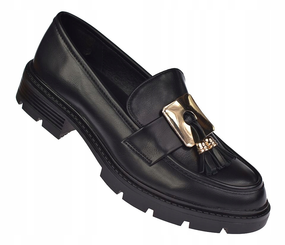 Elegantní černé dámské polobotky na podpatku loafersy P-3-Y107 bk, velikost vel