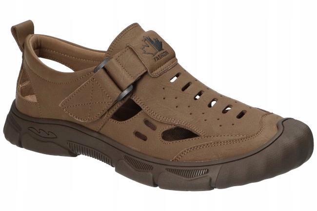 American Club CY144 Pevné Sandály Pánské Kožené Boty Na Suchý Zip Béžové 43