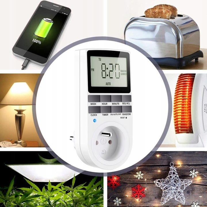 PROGRAMATOR CZASOWY WŁĄCZNIK WYŁĄCZNIK UZIEMIENIE LCD CYFROWY TIMER Marka inna