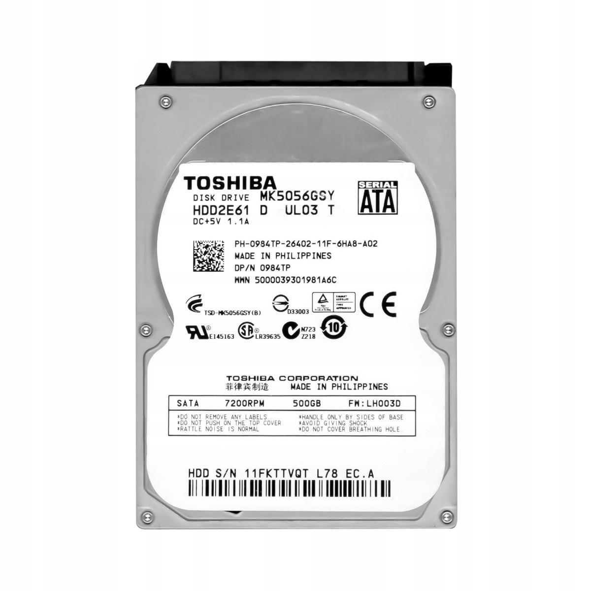 Toshiba 500GB 7.2K 16MB Sata II 2.5'' MK5056GSY