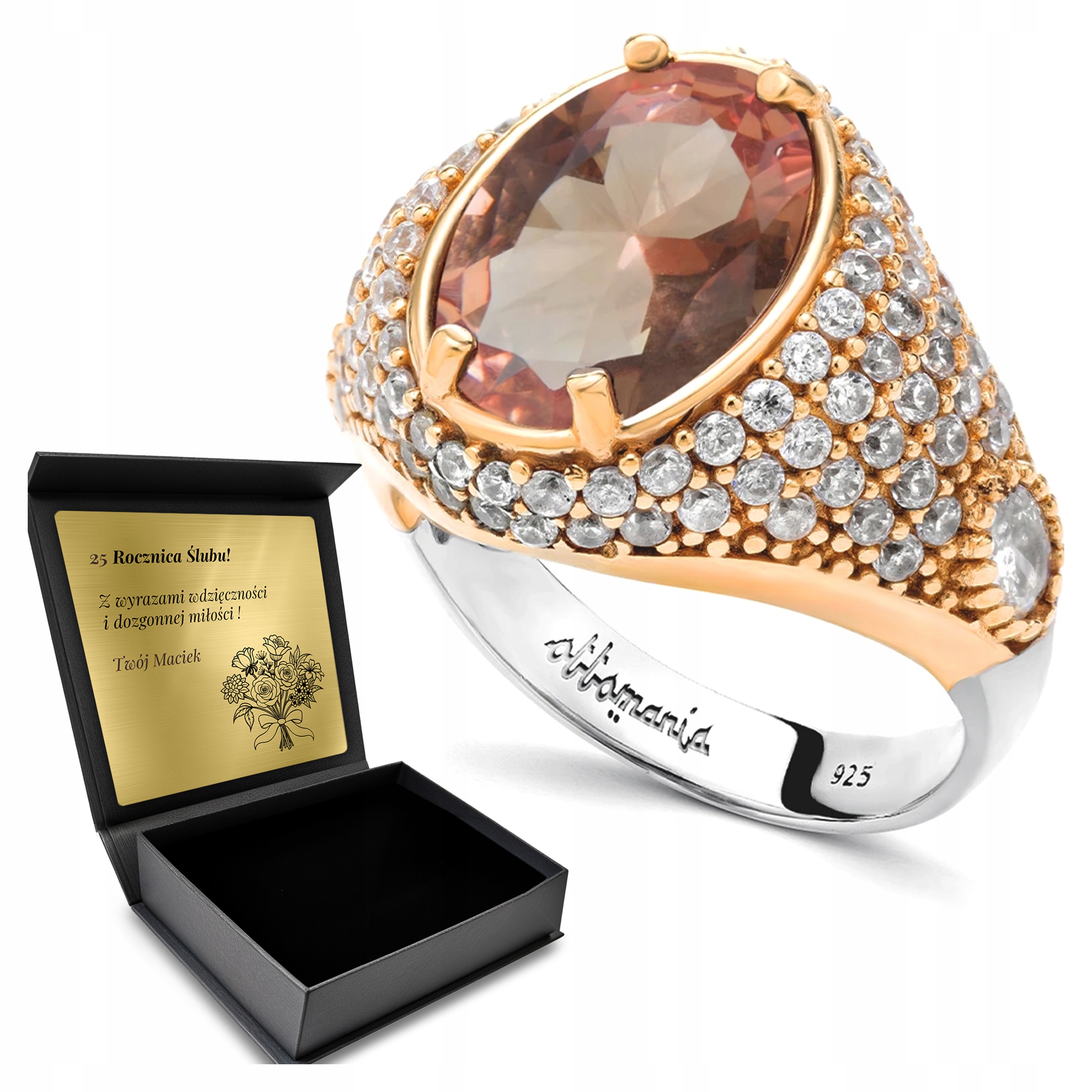 Prstýnek 925 Zirkony A Sultán Dárek na Valentýna Gravírování