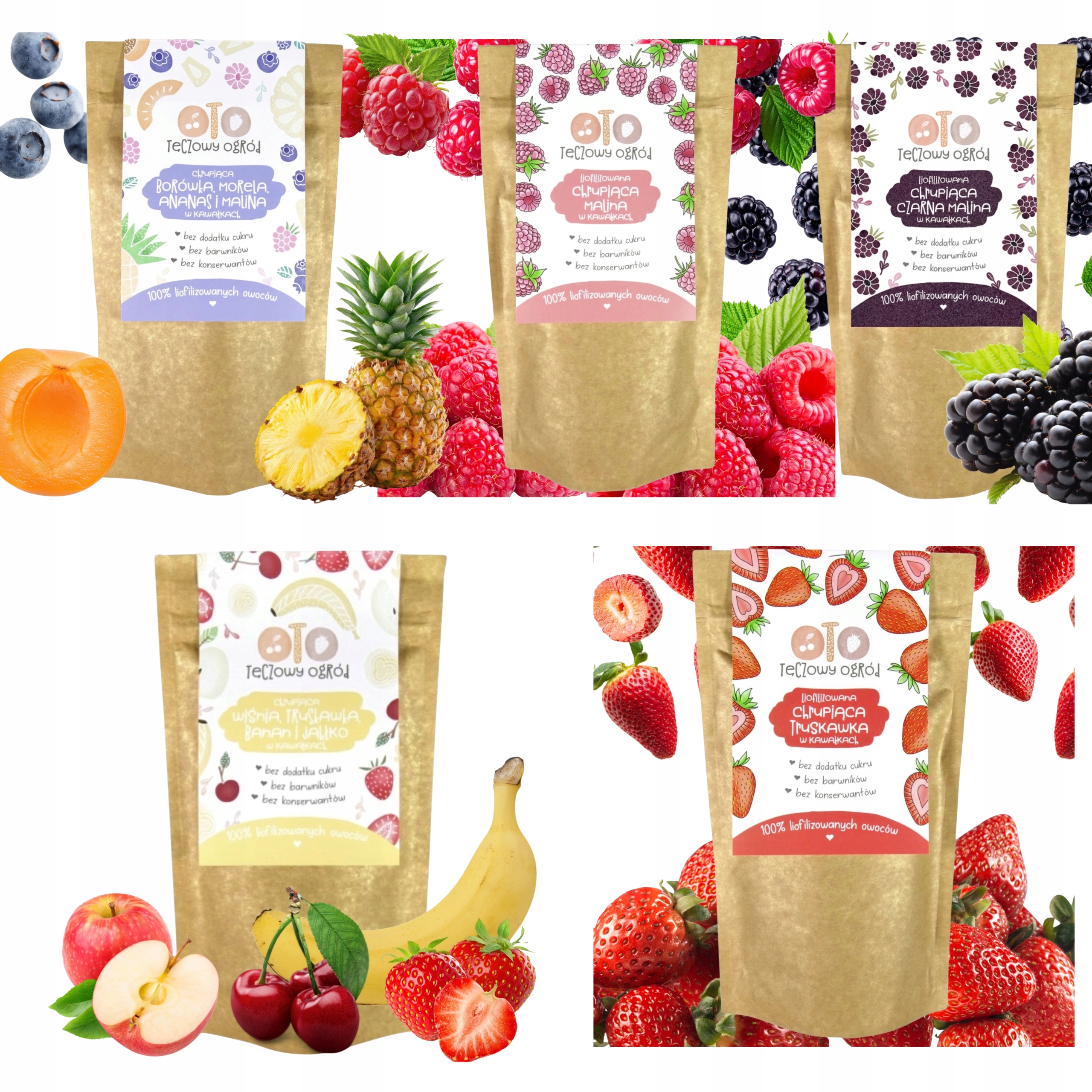 OTOLANDIA ZESTAW OWOCE LIOFILIZOWANE CHRUPIĄCE W KAWAŁKACH MIX 5PAK