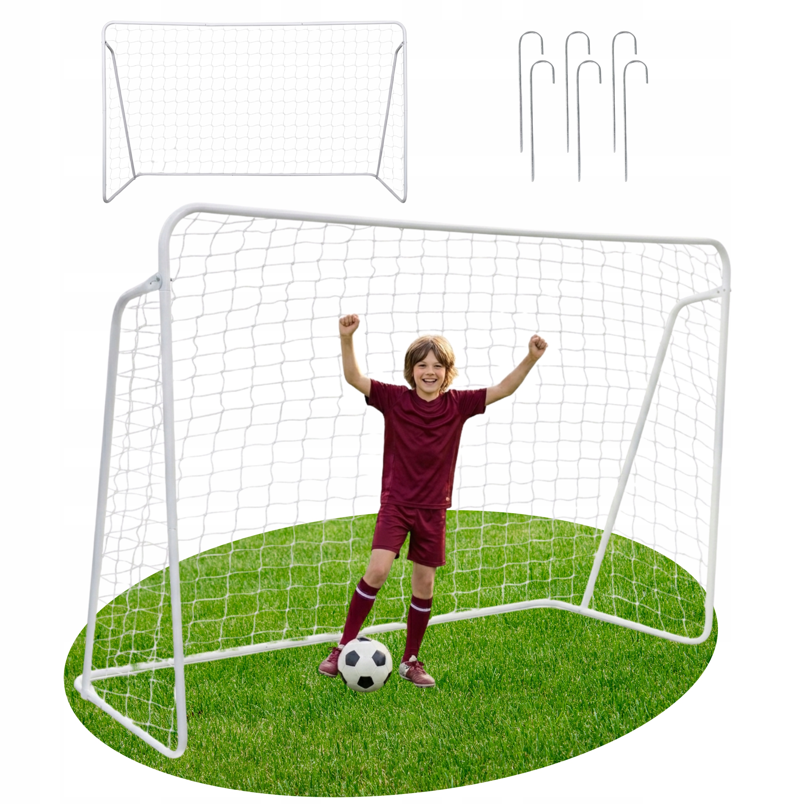 Bramka Piłkarska 300x200 cm dla Dzieci Stalowa z Siatką Śledziami do Ogrodu