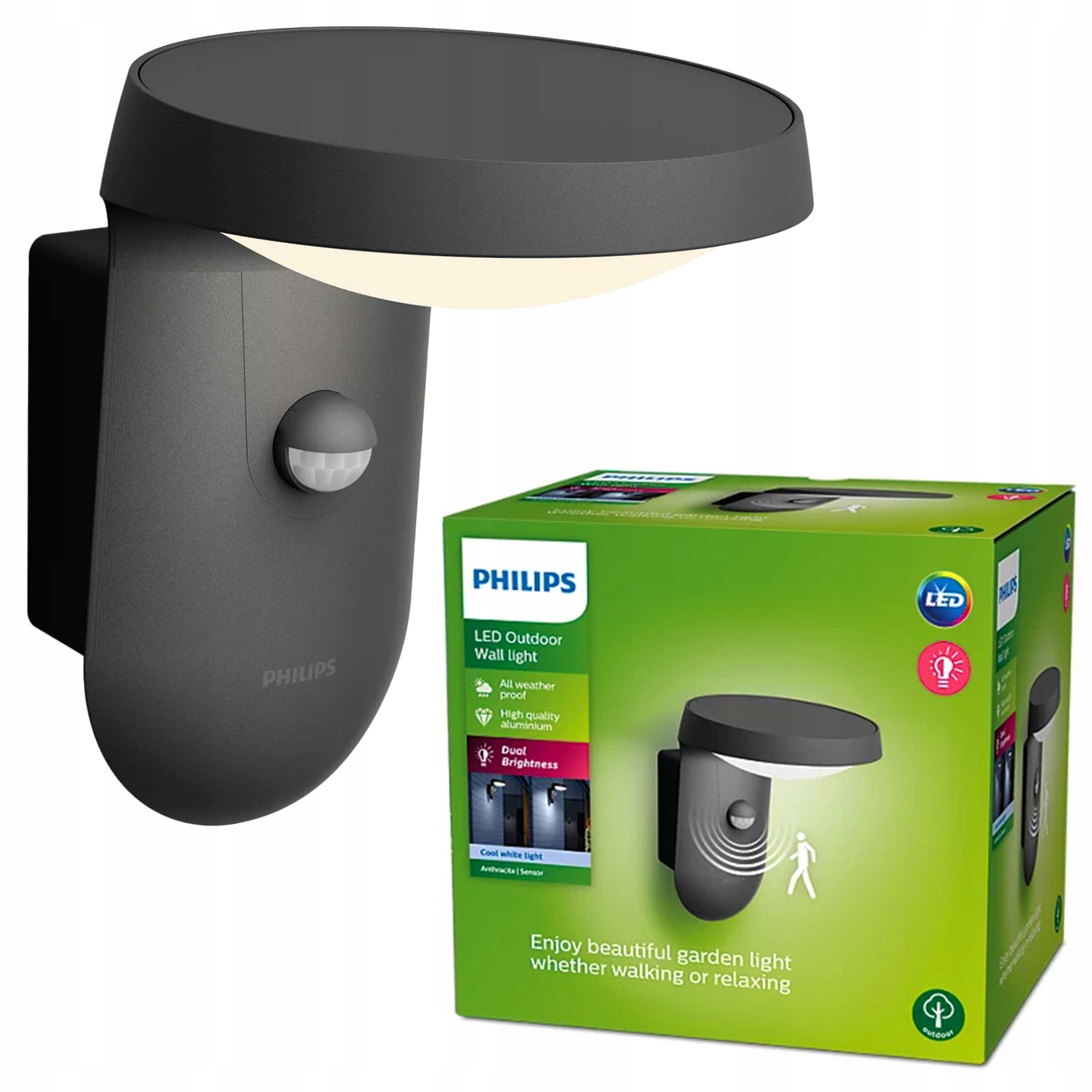 Nástěnná lampa Fasádní venkovní Led 9W Snímač pohybu soumraku Philips