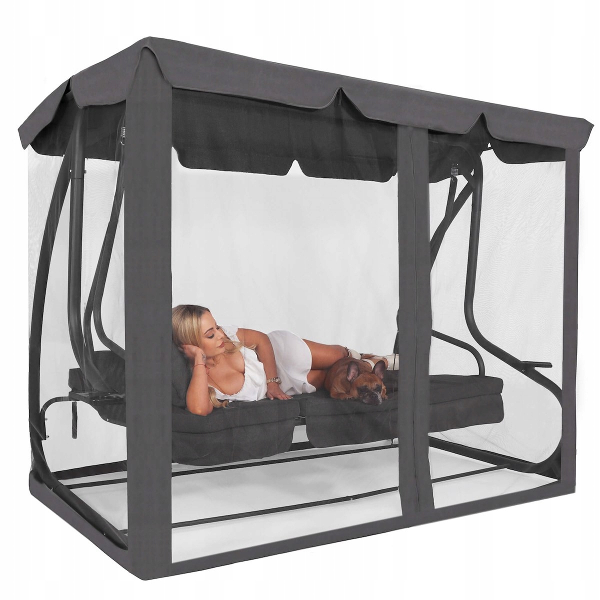 OGRODOWA HUŚTAWKA BUJANA ŁAWKA 3 OSOBOWA ROZKŁADANA 2w1 + DASZEK MOSKITIERA Kod producenta GS0026