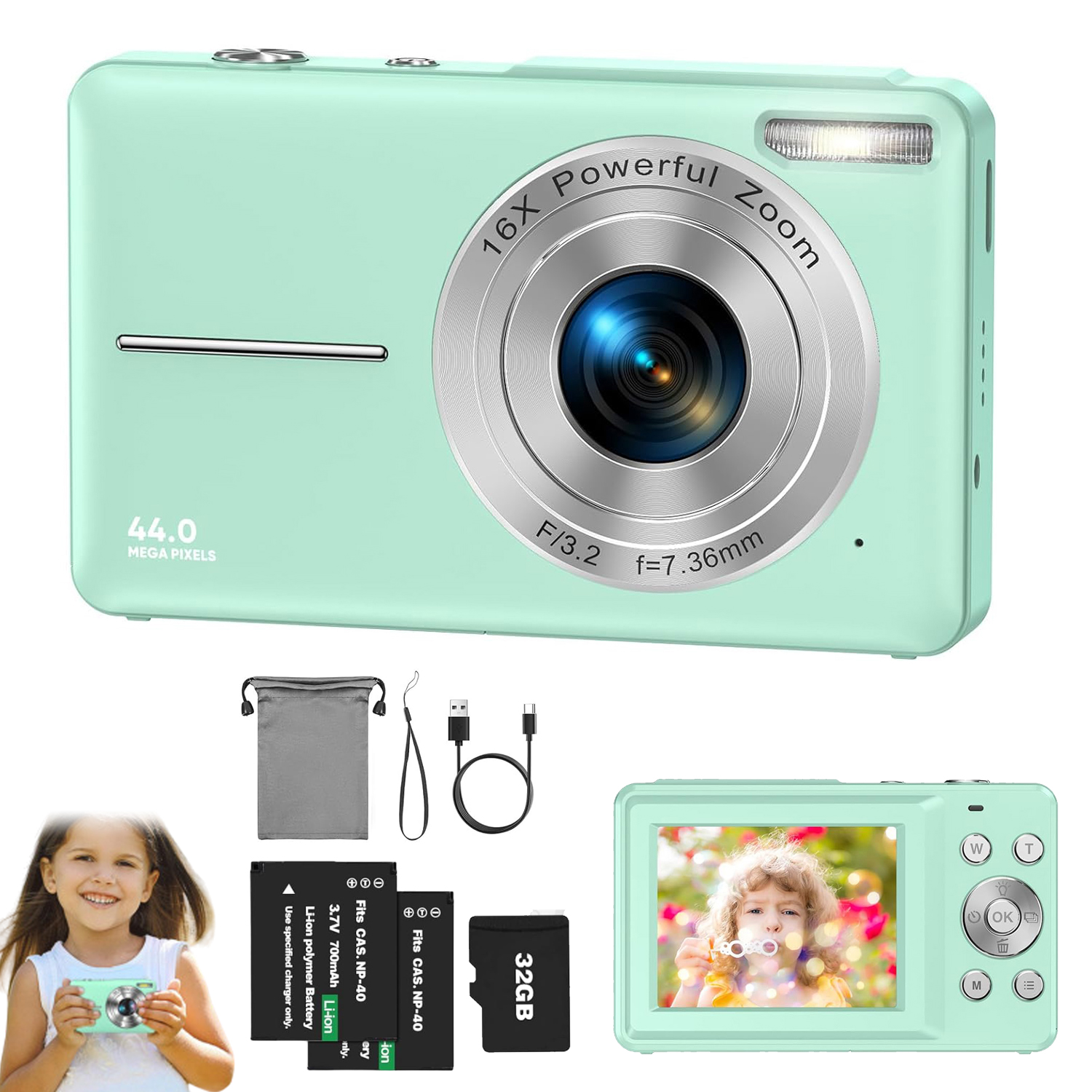 Přenosný Retro Mini Digitální Fotoaparát 1080P 44MP 32GB 2.4'' 16X Zoom