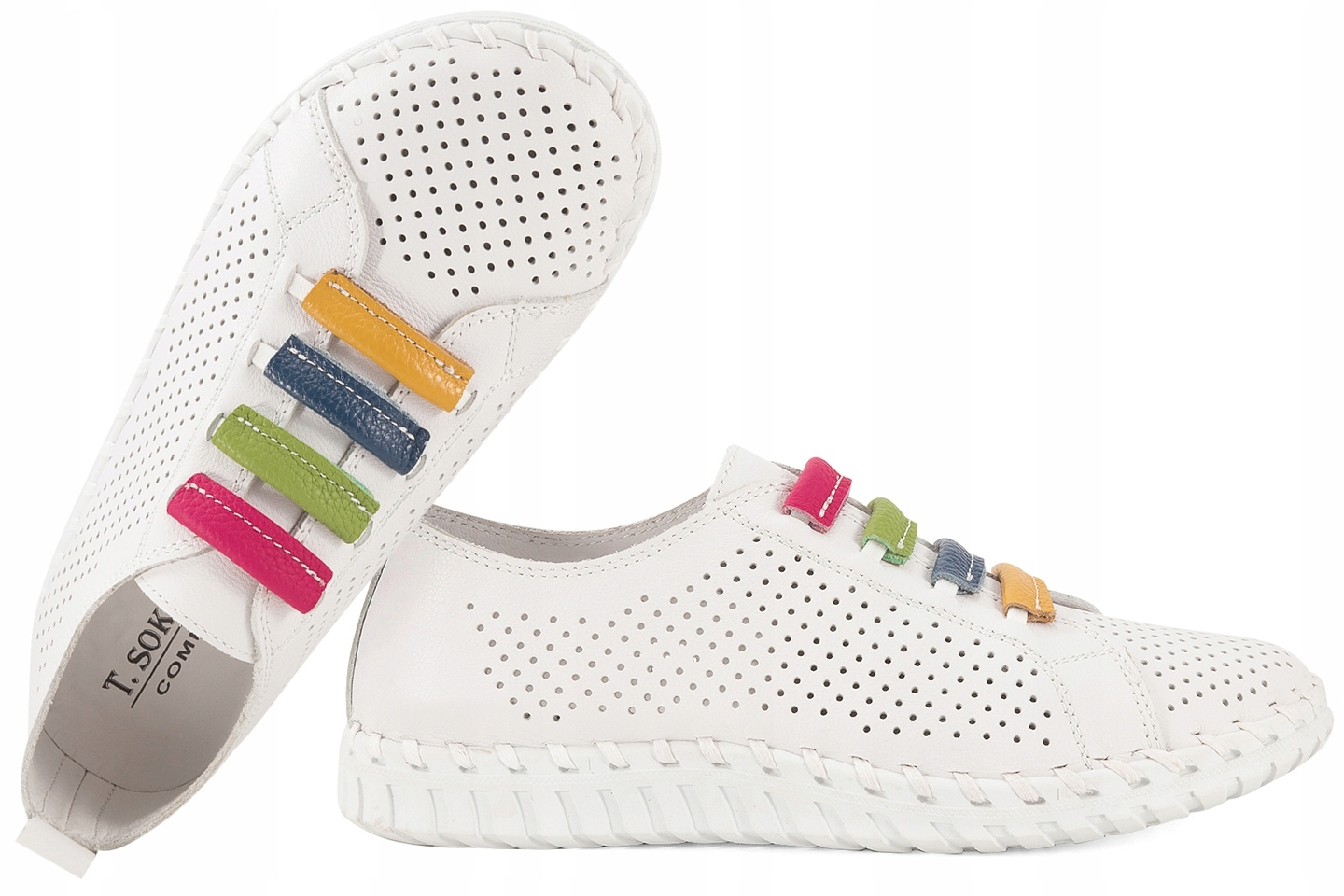 T.sokolski Lyn W26-03 Ažurové Dámské Kožené Polobotky, bílé, velikost 39