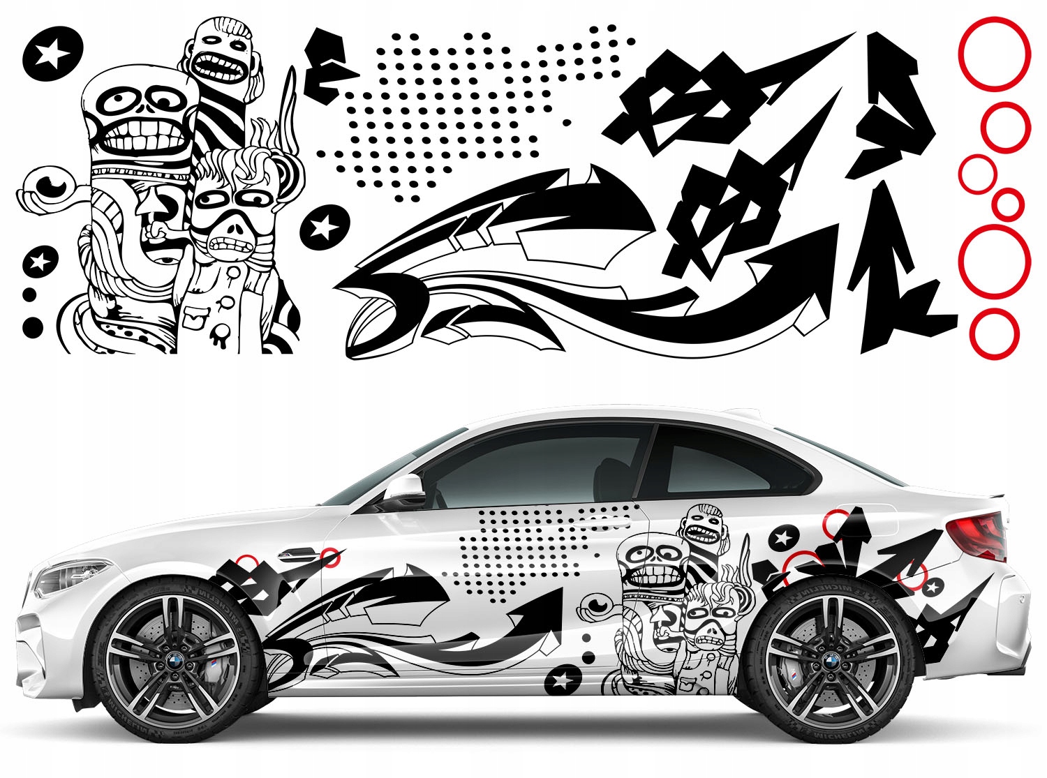 2x Samolepka Grafika na auto Motiv Street Tečky Šipky Kola 91x557