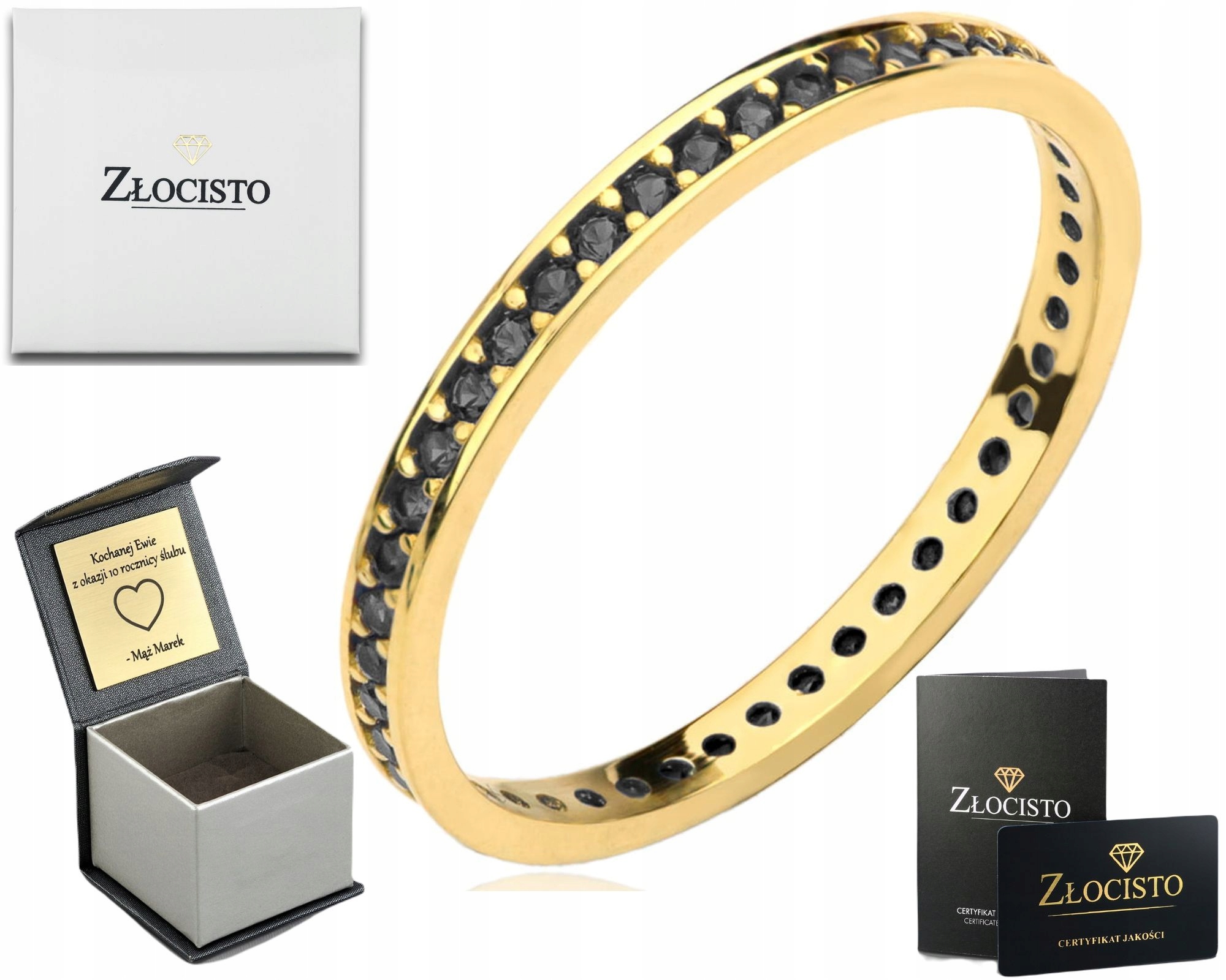 Zlatý Prstýnek S Prstenem Osázeným Černými Kameny Pr 585