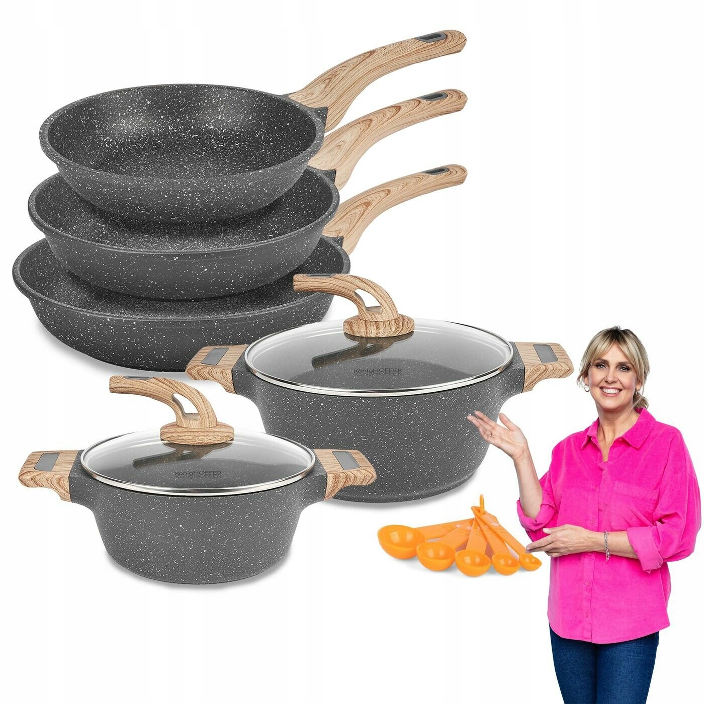 

Zestaw Garnków indukcja 3 Patelnie granitowe stone