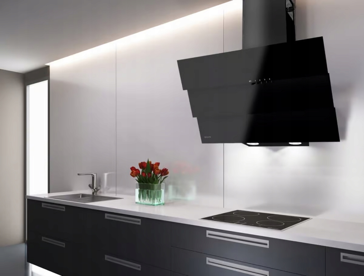 Okap Kuchenny Ścienny do kominowy skośny 60 cm Maan Bravo Czarne Szkło Led