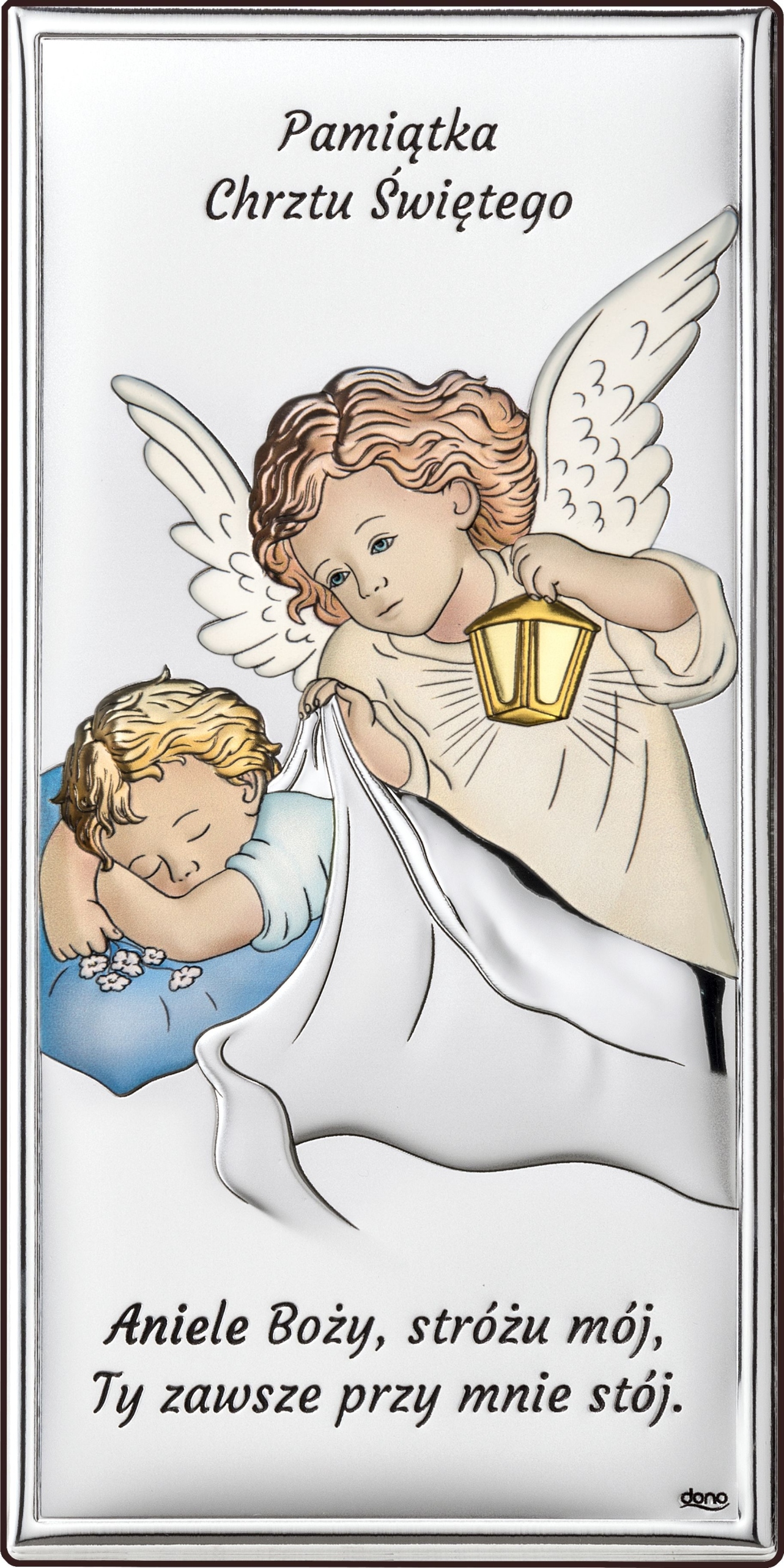 Gravírování Památka Obraz Anděl strážný Stříbrný Obrazek Dárek Panel Křest