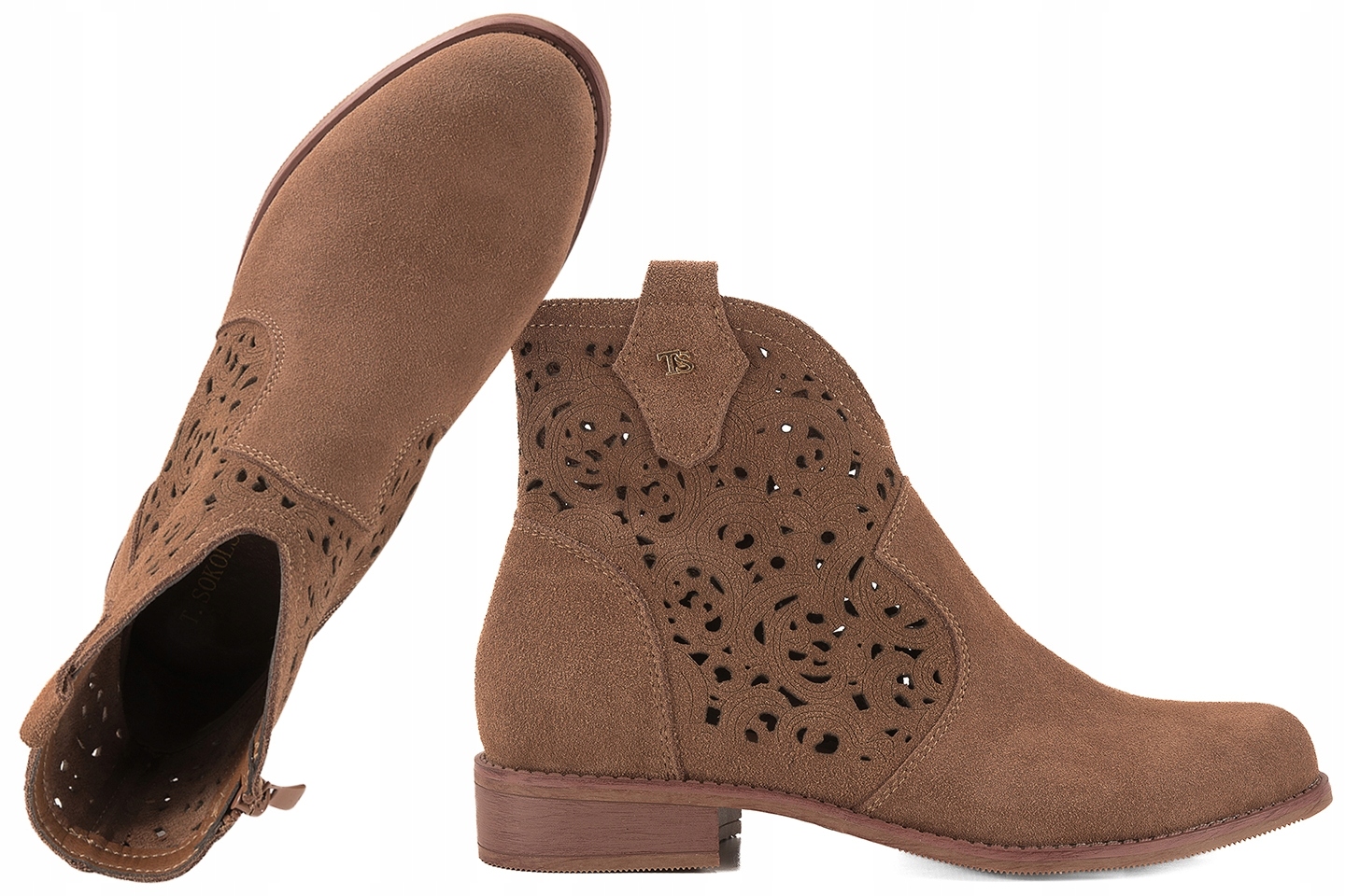 T.sokolski Hx W26-50 Ažurové Kožené Dámské Kotníkové Boty Semišové Kozačky Bronz