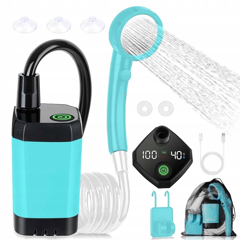 Prysznic Turystyczny Kempingowy Przenośny Elektryczny Pompa 4 Tryby 6000MAH