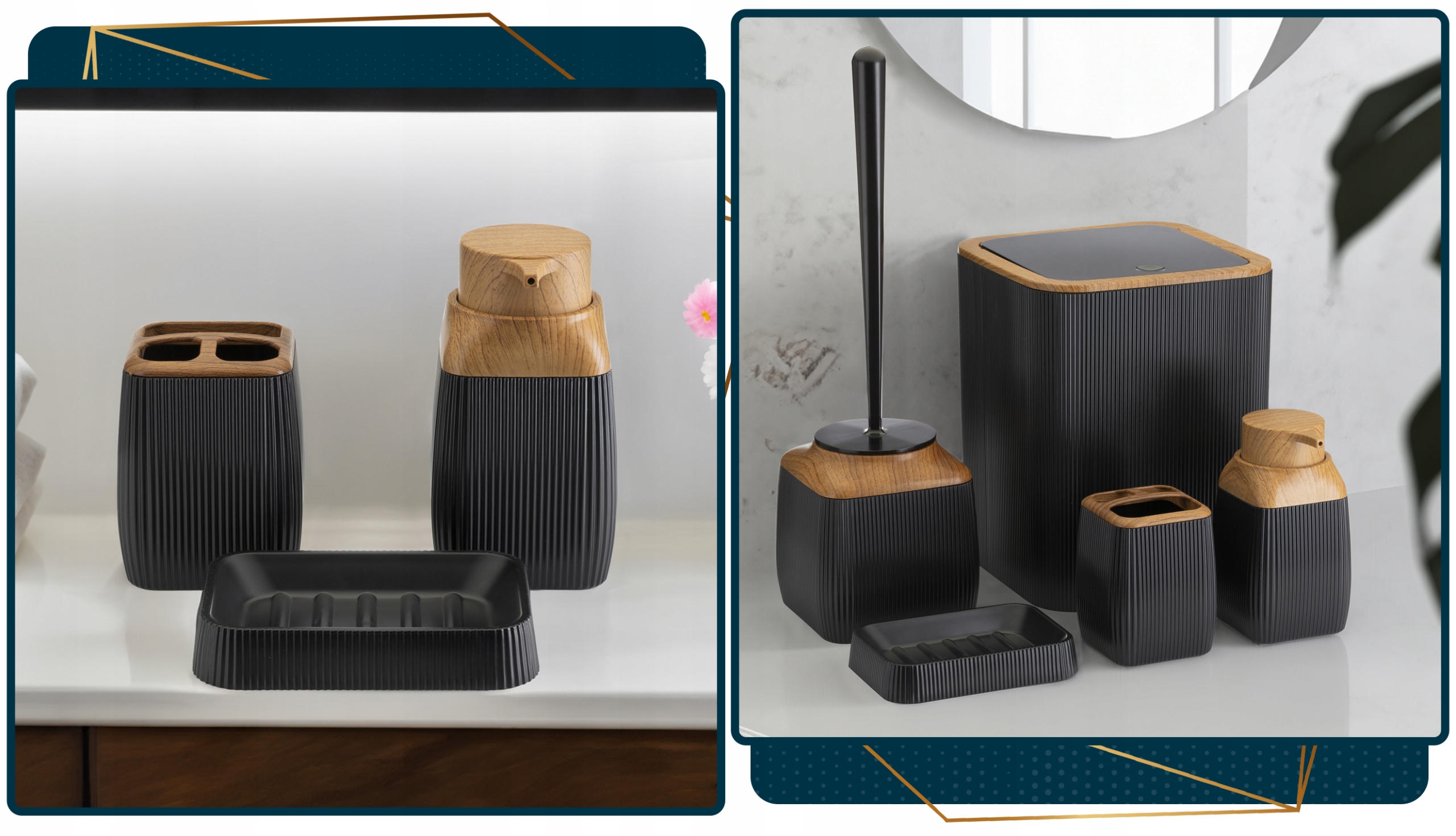 Komplet łazienkowy Crystal Zestaw Akcesoria 5 elementów czarny drewno 5w1 Liczba elementów w zestawie 5