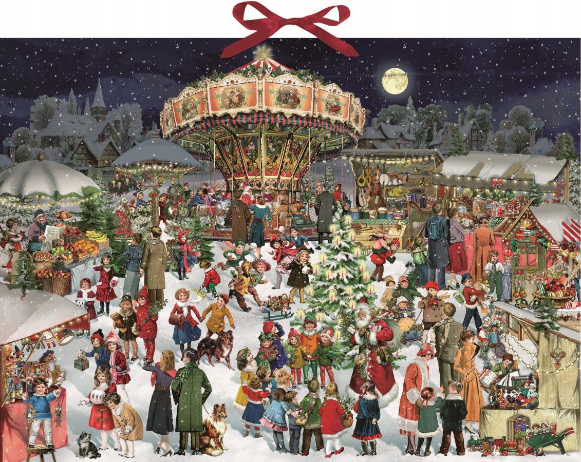 Адвент-календарь Home of Christmas Рождественская ярмарка, настенный бумажный с блёстками, 52×38 см