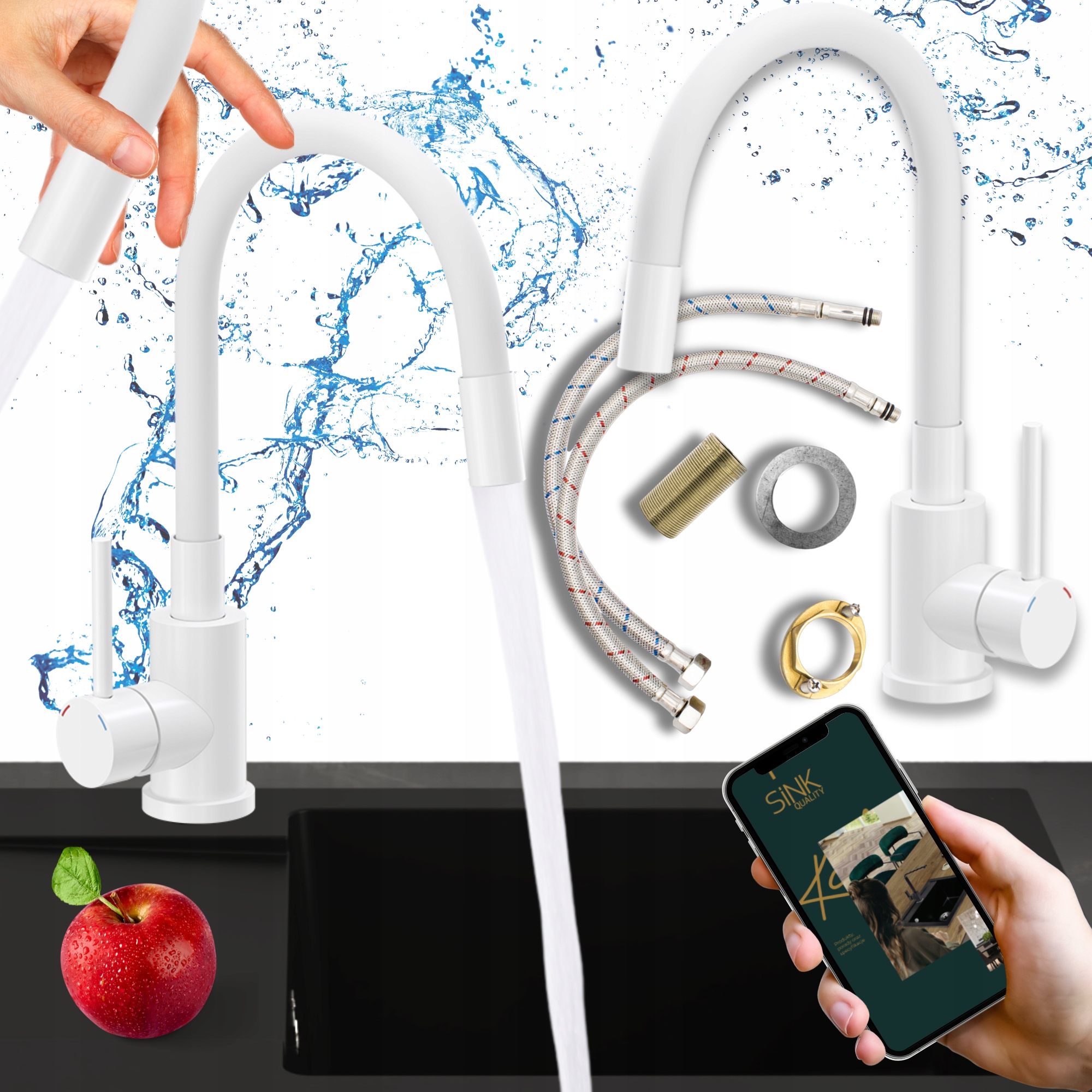 Kuchyňská Baterie flexibilní ramínko bílá Kohoutek pro dřez 7v1