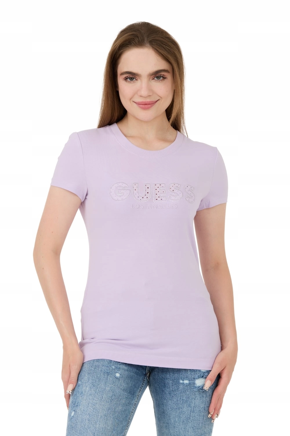 Guess Levandulové tričko Sangallo Tee XL