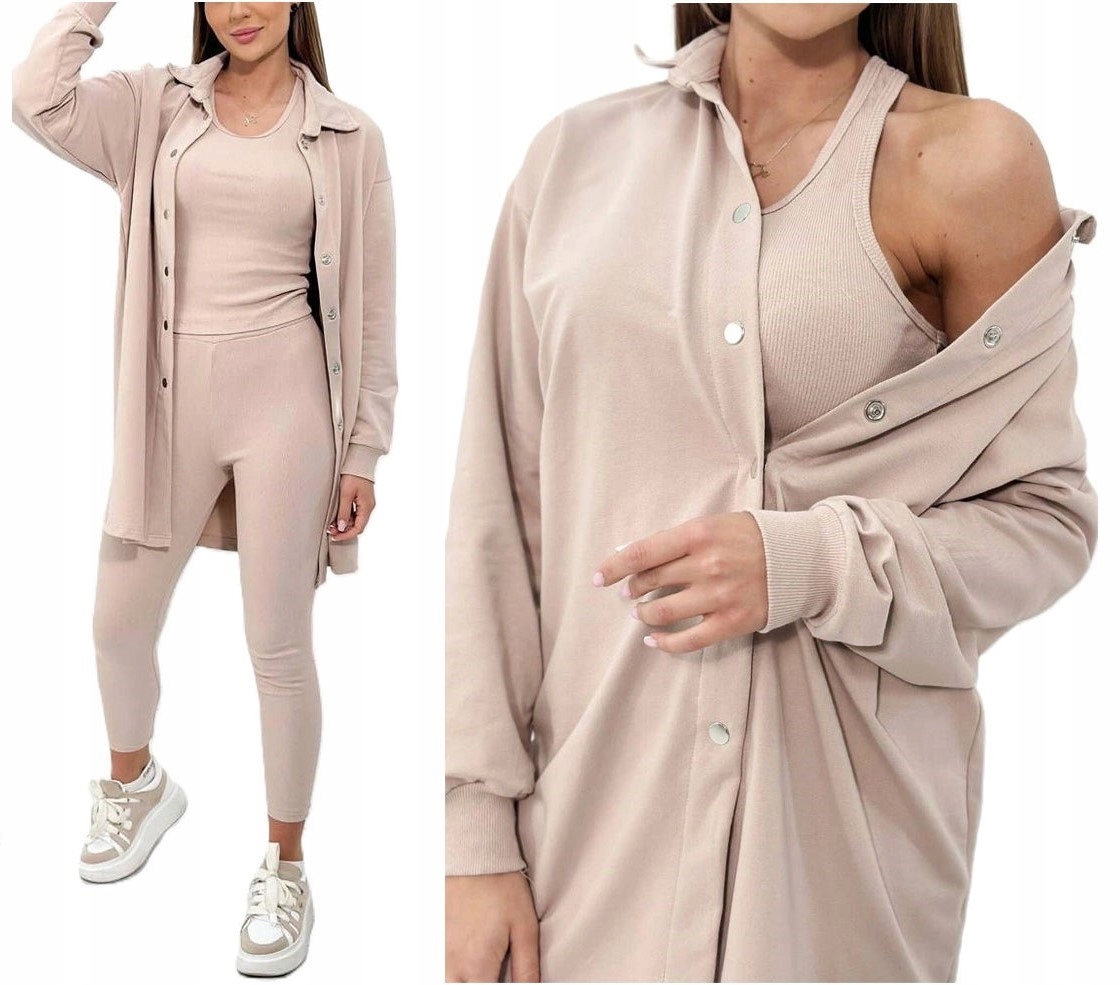 DERSOWY KOMPLET DRES 3w1 = KOSZULA + TOP PRĄŻEK + LEGGINSY PRĄŻKOWANE S