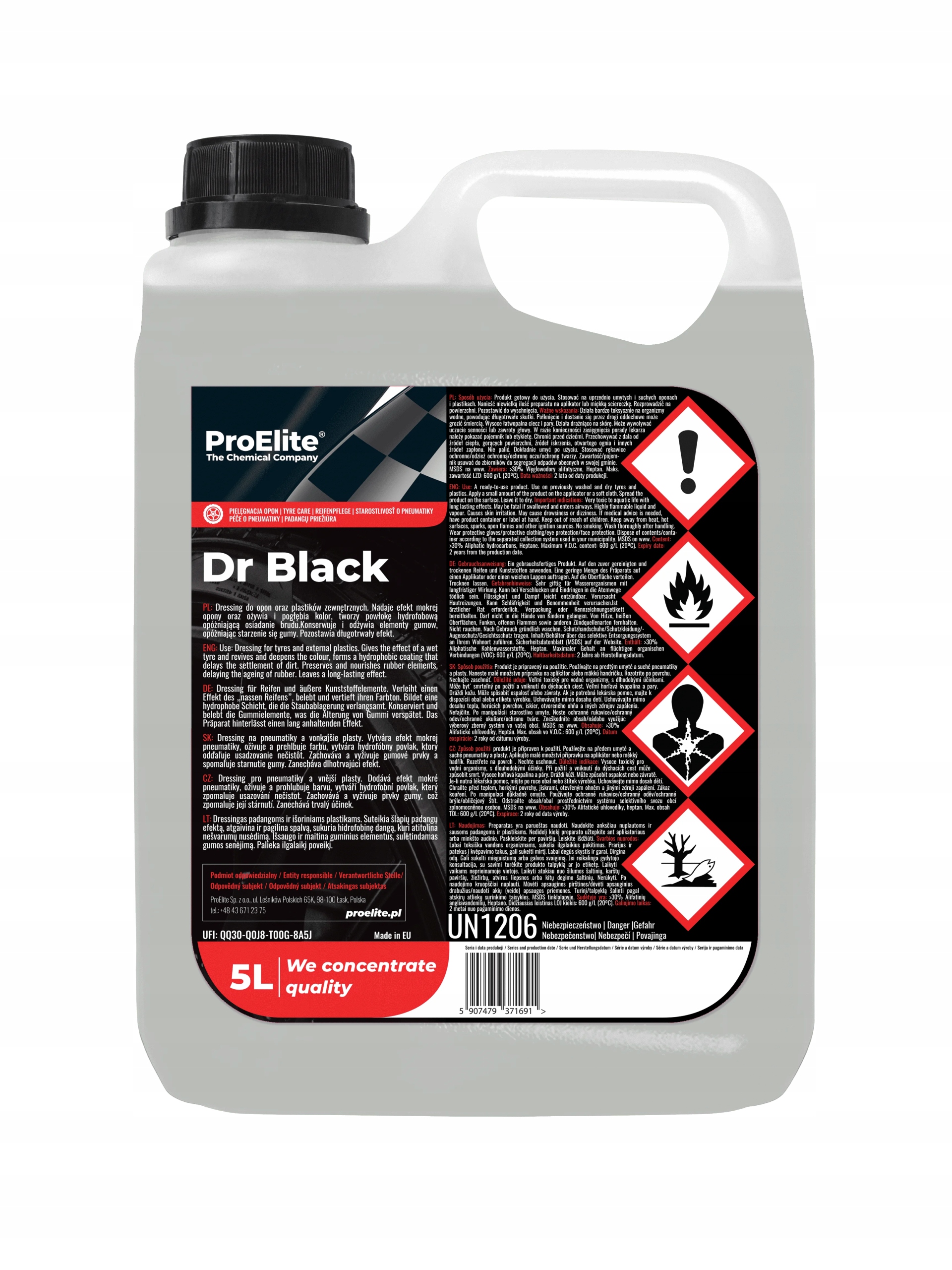 PROELITE _ DR BLACK 5L _ CZERNIDŁO DO OPON _ PRE135