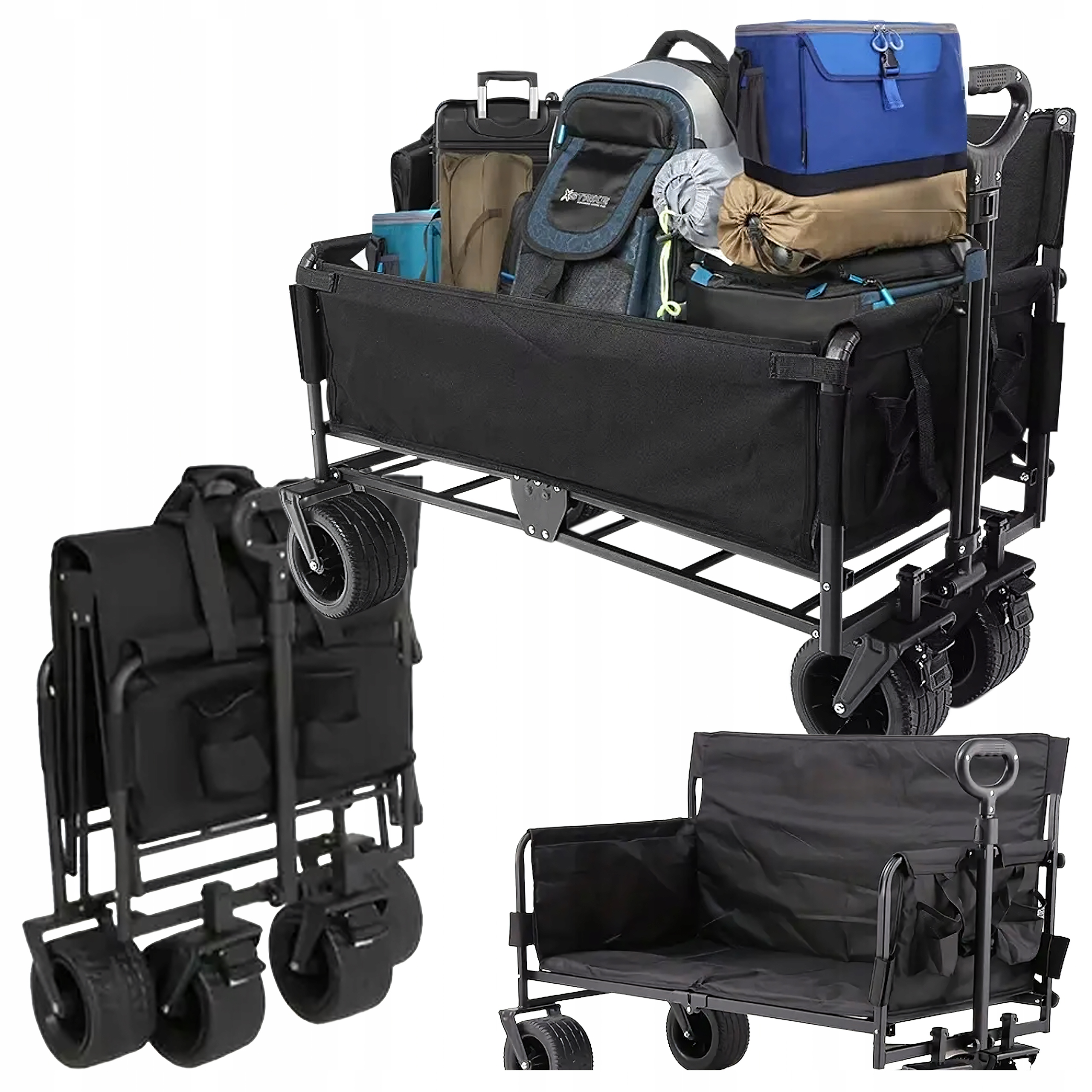 Składany Wózek Ogrodowy Plażowy Transportowy na Ryby z Siedziskiem Koła XL