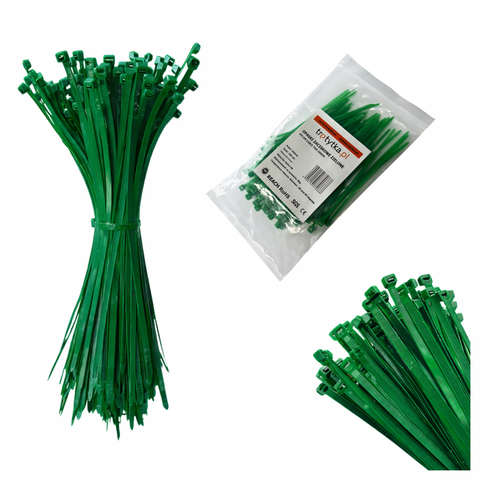 Opaski zaciskowe kablowe trytytki trytki Uv 2,5 x 100 mm, zielony 100 szt.