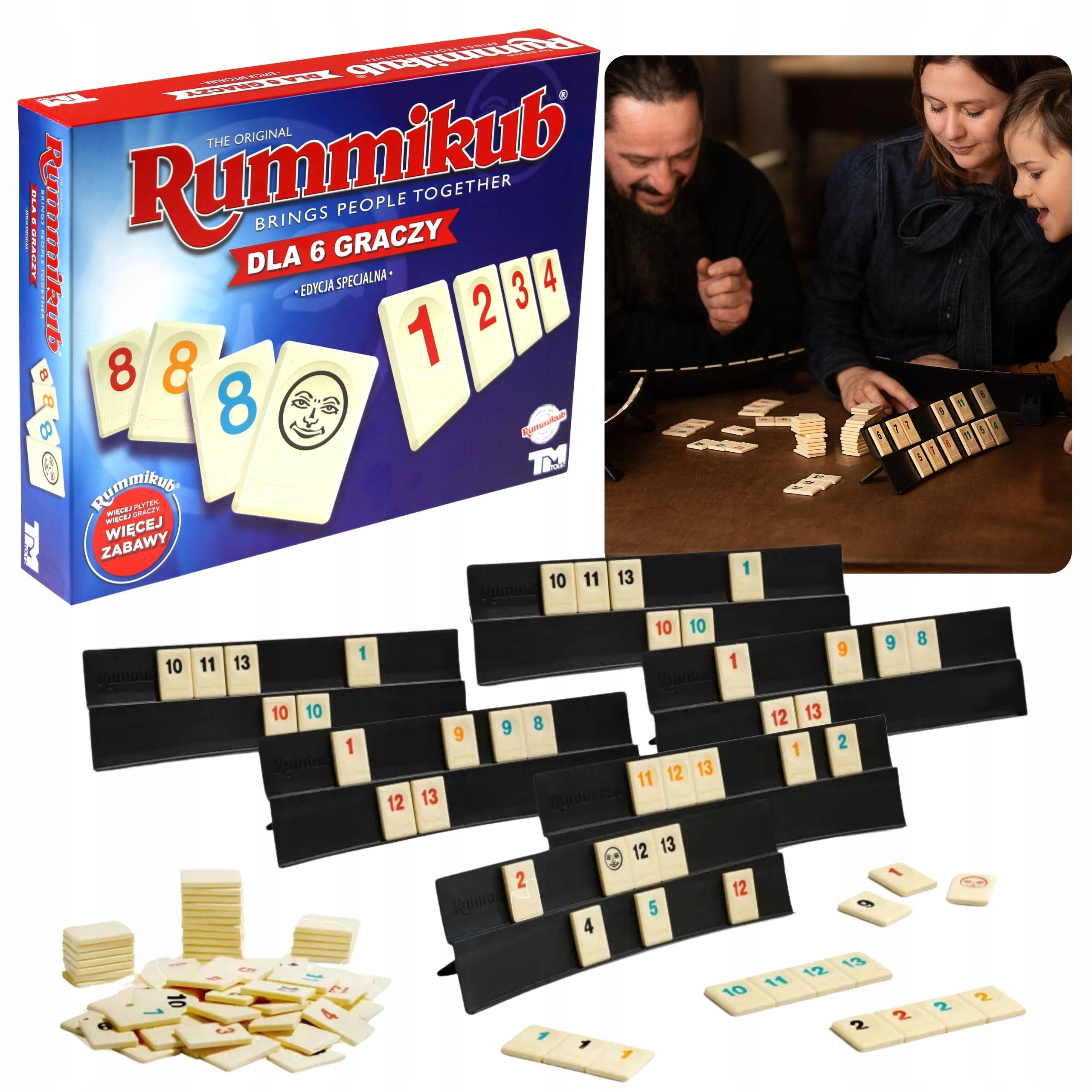 Rummikub Oryginalna Gra planszowa, gra logiczna, liczbowa dla 2-6 graczy