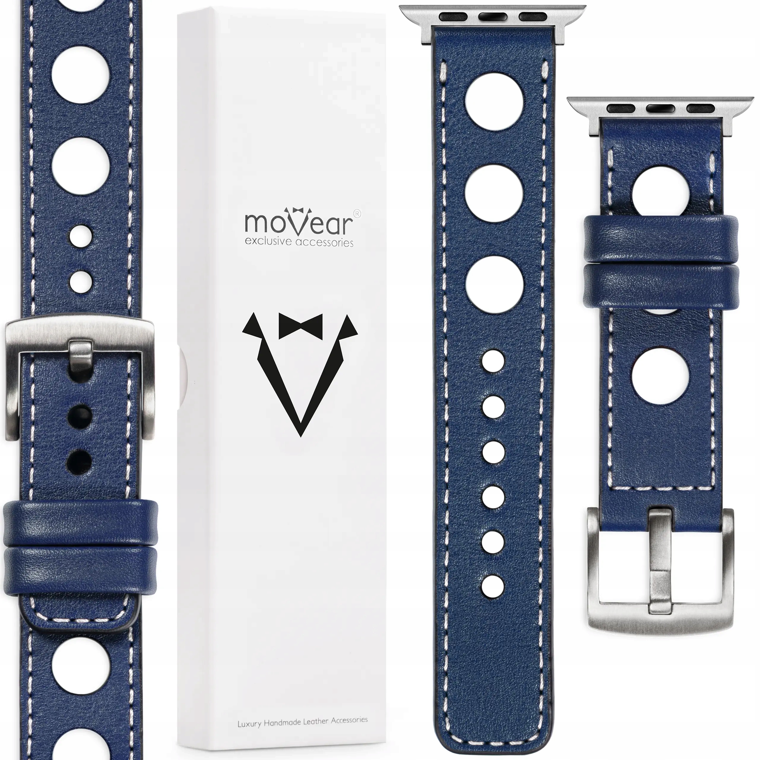 Kožený řemínek pro Apple Watch Ultra 10 9 8 7 6 5 Se Tmavě modrý Movear
