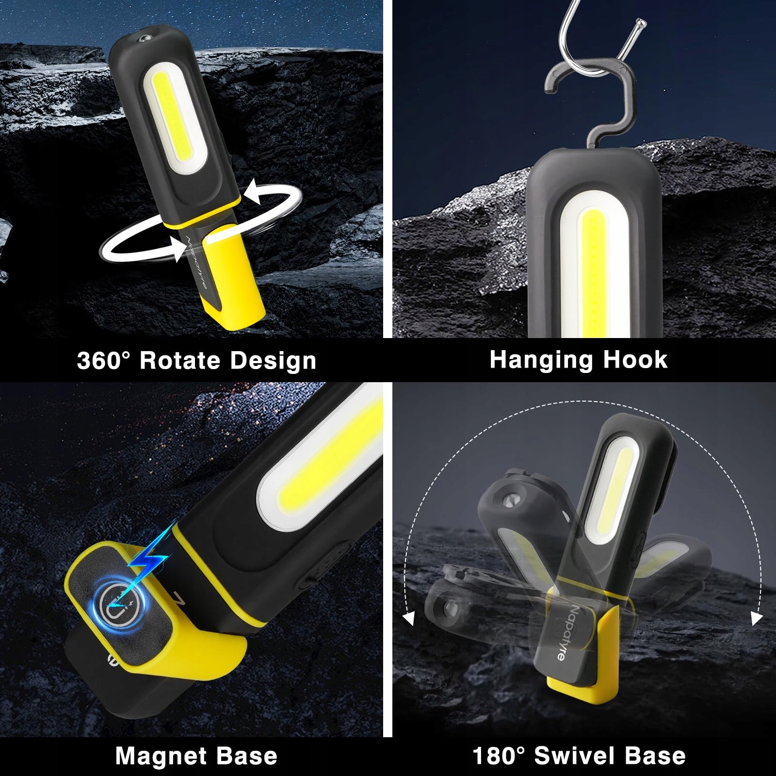 NAPATYRE Lampa LED Akumulatorowa 800LM Magnes Podstawa 360° 3 Tryby — miniatura 5