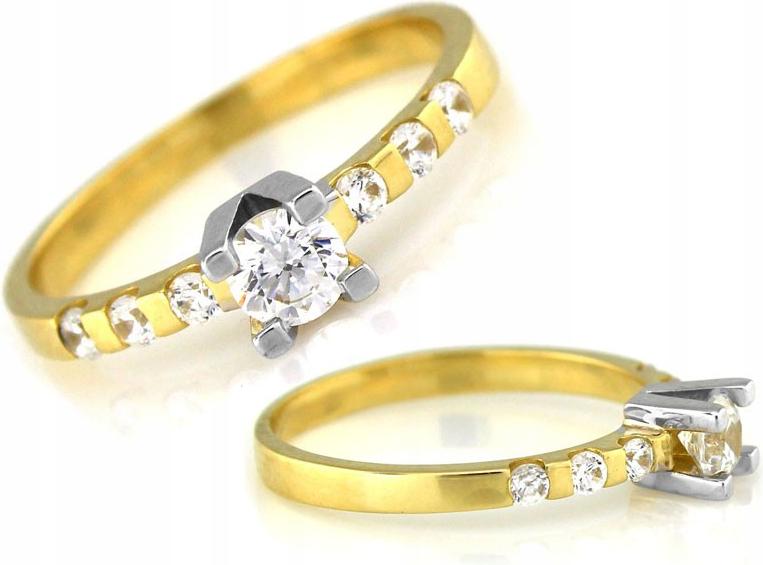 Zlatý prstýnek 585 efektní s zirkony a bílým zlatem r12 dárek