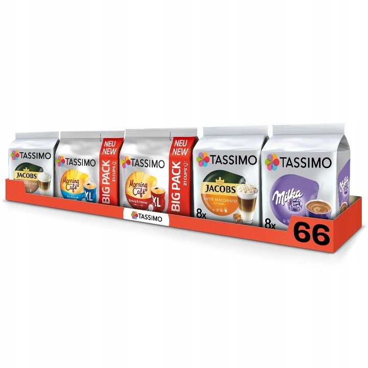Kapsułki Jacobs Tassimo MegaPack nowe smaki, 5 opakowań, 68 szt.