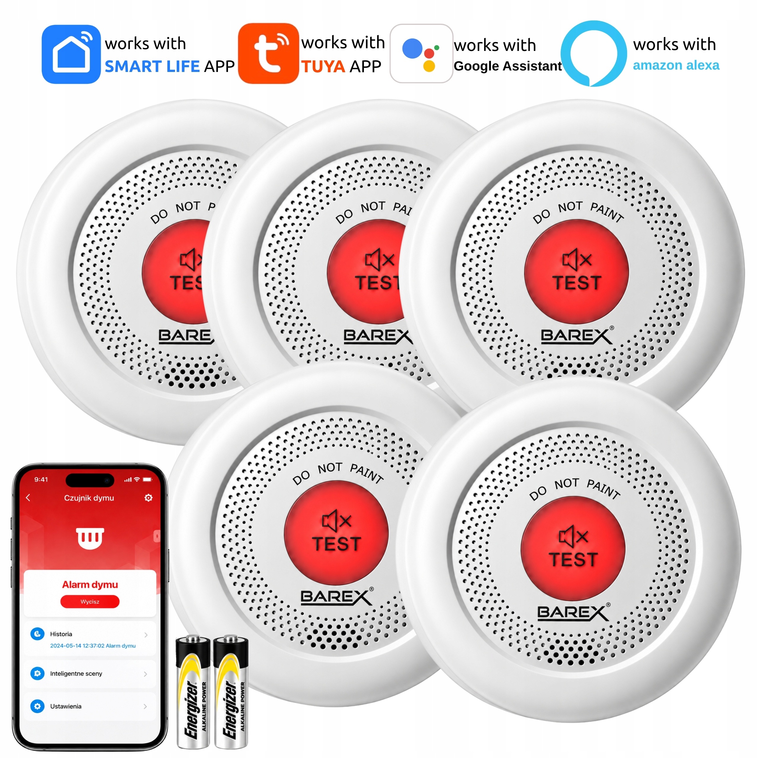 WiFi detektor kouře Tuya 10 let Požární alarm Certifikát EN14604 Baterie
