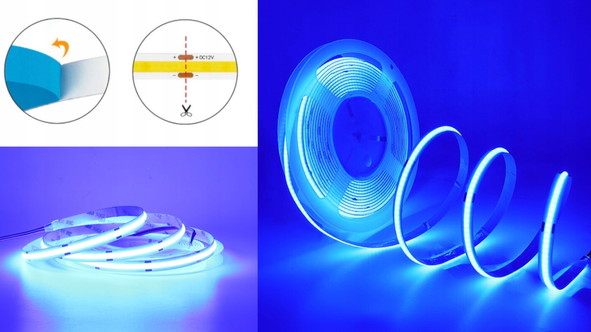 Taśma LED Neon COB 12V NIEBIESKA 5m Homogeniczna Długość 5 m