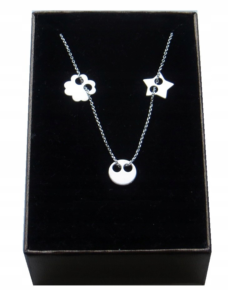 

Srebrny naszyjnik 3 zawieszki kółko koniczynka 925