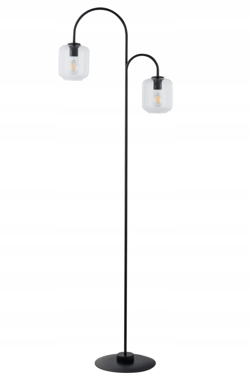 Moderná minimalistická podlahová lampa, čierna, dve sklenené tienidlá Sigma