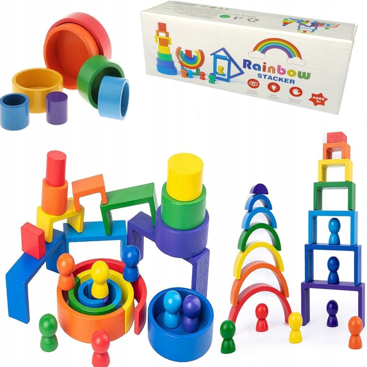 

Klocki Drewniane Tęcza Montessori Układanka