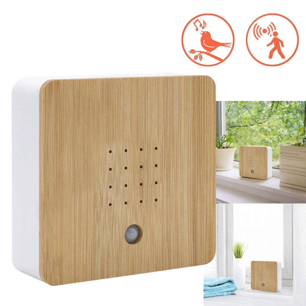 Soundbox Birdsong Detektor ruchu z dźwiękiem ćwierkania ptaków 12cm/ Bambus
